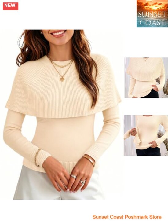 Sweaters - Women's Lightweight Knit Poncho Cape Pullover Sweater Set